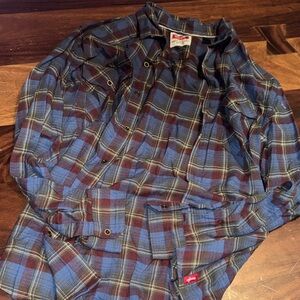 Wrangler Blue and Brown Plaid Women's Top